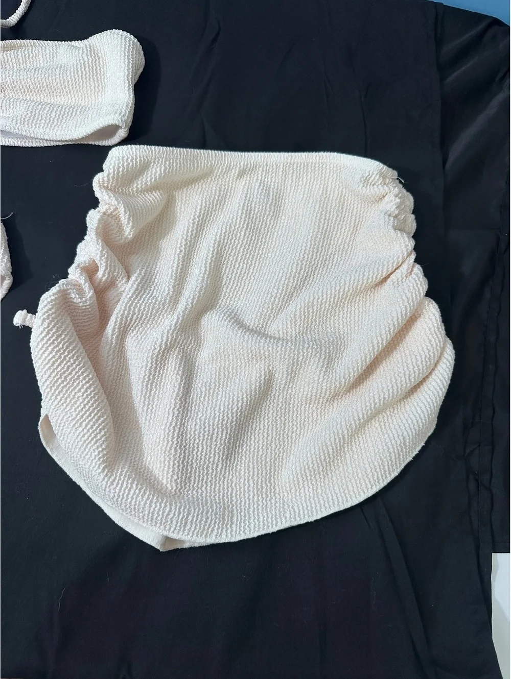 Girls' 3-Piece Ivory Textured Bikini Set with Ruched Skirt Cover-Up Size 12Y